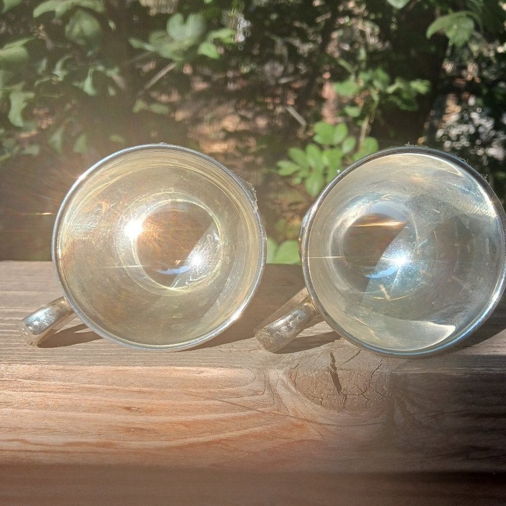 Mid-century Vintage EP nickel silver teacups classic